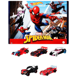 Conjunto de 5 Carros Marvel, Escala 1:64 com Homem Aranha e Outros Personagens para Crianças Acima de 3 Anos, Hot Wheels