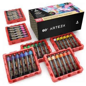 Kit de Tinta Acrílica Profissional com Cores Essenciais e Inclui 5 Pigmentos Metálicos, 60 Peças, Arteza