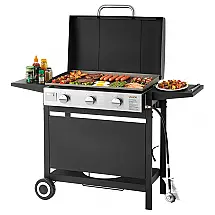 Chapa a Gás VEVOR G2327T 3 Queimadores 33.000 BTU Flat Top com Tampa e Rodas Uso Externo