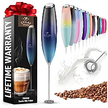Espumador de Leite Elétrico Portátil para Café com Motor de Titânio e Alça Ergonômica, Azul e Preto