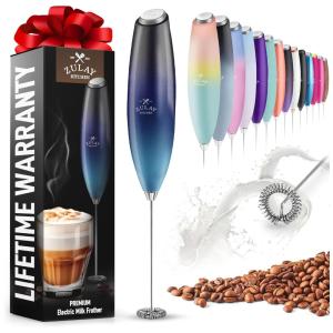 Espumador de Leite Elétrico Portátil para Café com Motor de Titânio e Alça Ergonômica, Azul e Preto