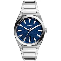 Relógio Masculino Analógico de Quartzo com Pulseira de Aço Inoxidável, Fossil FS5822, Prata e Azul