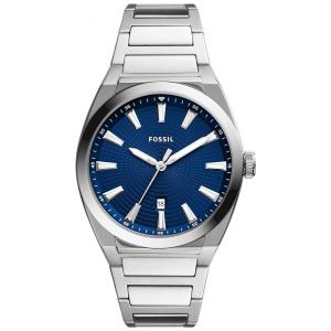 Relógio Masculino Analógico de Quartzo com Pulseira de Aço Inoxidável, Fossil FS5822, Prata e Azul
