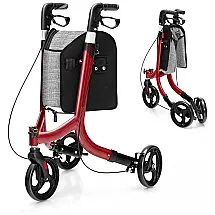 Andador para Idosos e Adultos com 3 Rodas e Bolsa de Transporte, até 136 Quilos, Safstar, Vermelho