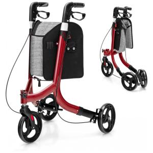 Andador para Idosos e Adultos com 3 Rodas e Bolsa de Transporte, até 136 Quilos, Safstar, Vermelho