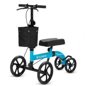 Andador 4 Rodas Dobrável com Cesta e Apoio para Joelho Ideal para Lesões Suporta 136kg, ELENKER, Azul