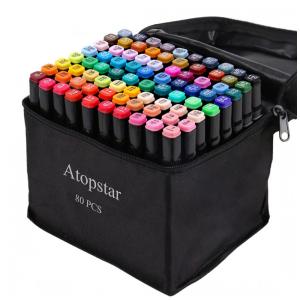 Conjunto de Canetas Artisticas 80 Cores de Ponta Dupla com Estojo para Adulto, ATOPSTAR