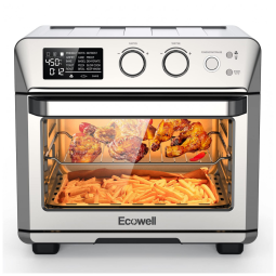 Forno Elétrico de Bancada 15 em 1, 25L com Função Air Fryer, Espeto Giratório, em Aço Inoxidável, 110V 1700W, ECOWELL ECOKX01, Prata