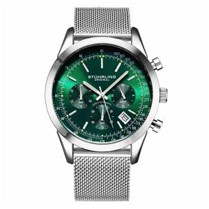 Relgio Crongrafo Stuhrling H975SS 44mm, Verde e Prata