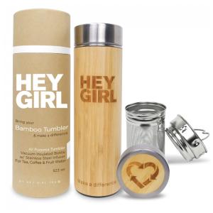 Garrafa Térmica para Água 530mL em Aço Inoxidável com Infusor para Bebidas Quentes, Hey Girl Tea, Marrom