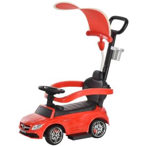 Carrinho de Passeio Infantil 3 em 1 com Capota Solar, Buzina, Música e Porta Copos para Crianças de 1 a 3 Anos, Aosom, Vermelho