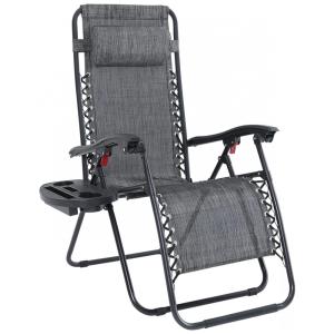 Cadeira Reclinável Ajustável Gravidade Zero com Almofada Removível e Porta Copos, ABCCANOPY, Cinza Escuro