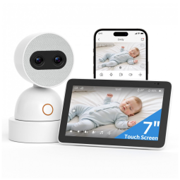 Babá Eletrônica Tela Dividida Simsky 2 Câmeras 4MP Zoom 6x Tela UHD 7" YM300 Branco