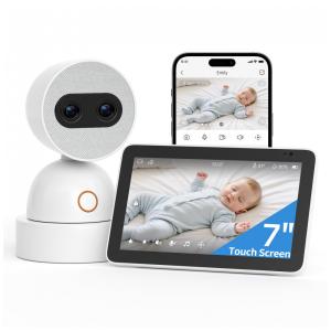 Babá Eletrônica Tela Dividida Simsky 2 Câmeras 4MP Zoom 6x Tela UHD 7" YM300 Branco