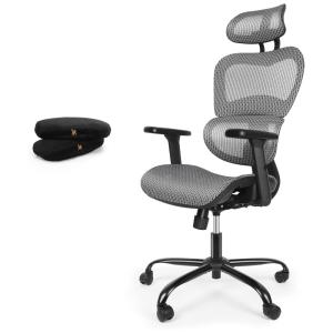 Cadeira de Escritório Ergonômica Giratória com Apoio de Braços 3D e Suporte Lombar 3D Ajustável, ROTTNEN, Cinza