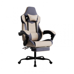 Cadeira Gamer Reclinável e Giratória com Apoio para os Pés e Cabeça, WOTSTA , Cinza