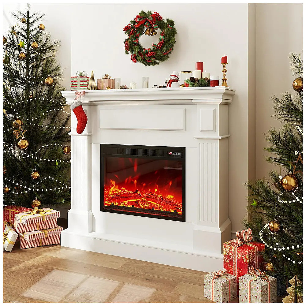 Lareira Elétrica FODINGHILL com Console de Madeira 109 cm Insert 58 cm 1400 W Timer 8h Uso Interno