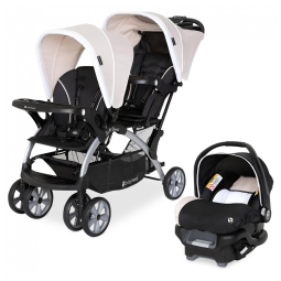 Carrinho de Bebê Travel System Duplo com Encosto Ajustável e Arnês de Segurança de 5 Pontos, Baby Trend Sit N, Cáqui