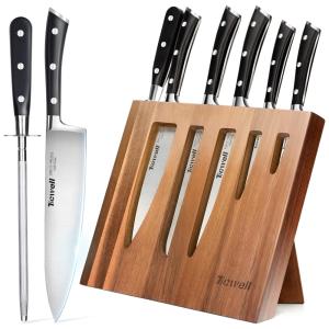 TICWELL Conjunto de Facas em Aço Inoxidável com Bloco de Bancada, 7 Peças, Preto