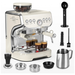 Cafeteira Espresso Amaste 15 Bar com Moinho Integrado, Vaporizador, 2L Branco, Kit Barista, Pre-Infusão, AC-517EA 110V
