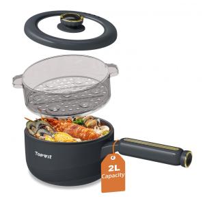 Panela Elétrica TOPWIT Hot Pot com Vaporizador, Panela Elétrica Multifuncional de 2 Litros, Frigideira Antiaderente, Panela Portátil para