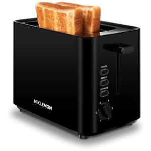 Torradeira Elétrica 2 Fatias com 6 Níveis de Tostagem, Bandeja de Migalhas Removível e Slots Largos, 750W, NIKLEMON, Preto