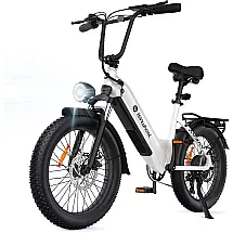 Bicicleta Elétrica isinwheel U8 Milky 20" — Motor 1000W de Pico, Bateria 48V 13Ah, Quadro Step-Thru, Suspensão Dupla Dianteira