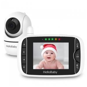 Babá Eletrônica Monitor com Câmera de 8cm HD Visão Noturna Infravermelha, Canção de Ninar, HELLOBABY HB65, Branco