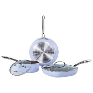 Nonstick Conjuntos de 3 Frigideiras Antiaderentes e 2 Tampas, EZICO COOKWR PURPLE, Lilás