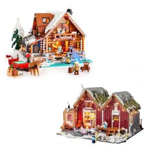 Cabana Aurora & Cabana Spa Lumibricks cenário de inverno com foco em iluminação ambiente e interiores detalhados