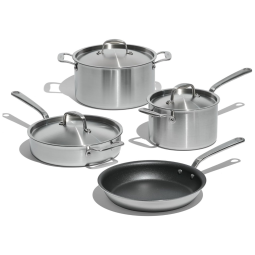 Conjunto de Panelas e Frigideiras Antiaderentes de Aço Inoxidável, 7 Peças, Revestimento, MADE IN Graphite, Prateado