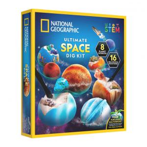 Kit Nacional de Escavação Espacial com Pedras e Gemas, 8 Planetas, 16 Amostras Reais, Ferramentas Inclusas, Aprendizado STEM National
