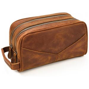 Necessaire Masculina de Couro, RC ROCKCOW, Marrom Claro