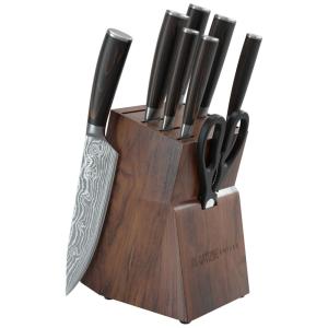 Conjunto de Facas com Afiador Embutido e Bloco de Bancada 13 Peças, YATOSHI KNIVES, Marrom