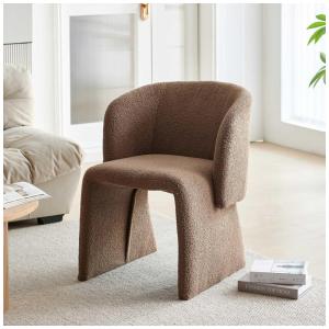 Cadeira de jantar moderna Homedot estofada em veludo teddy marrom, estrutura metálica, poltrona barrel individual