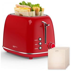 Torradeira Elétrica Retrô 2 Fatias com 6 Níveis de Tostagem, Função Cancelar, Descongelar e Saco de Torradeira, 110V, Keenstone, Vermelha