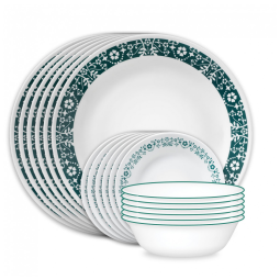 Conjunto de Jantar em Vidro Corelle Vitrelle 18 Peças, Serviço para 6 Pessoas, Resistente a Rachaduras, Cor Verde Esmeralda - Penelope
