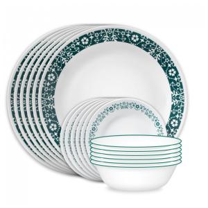 Conjunto de Jantar em Vidro Corelle Vitrelle 18 Peças, Serviço para 6 Pessoas, Resistente a Rachaduras, Cor Verde Esmeralda - Penelope
