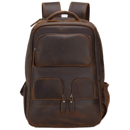 Mochila Vintage de Couro para Laptop Masculino, MASA KAWA, Marrom