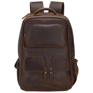 Mochila Vintage de Couro para Laptop Masculino, MASA KAWA, Marrom