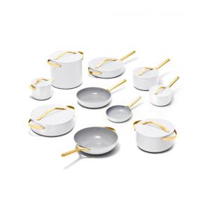 Conjunto de panelas 24 peças Caraway branco com revestimento cerâmico antiaderente e organizadores para fogão e forno