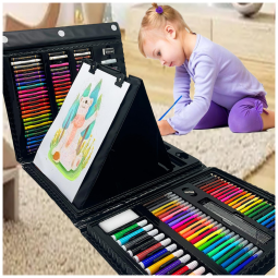 AQTQA Kit de Arte Completo 208 Peças com Cavalete Trifold Duplo, Pastéis a Óleo, Lápis de Cor e Canetas Aquarela