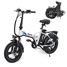 Bicicleta Elétrica Vivi Gopina 16" (40 cm), pneus largos 3.0, 500W, bateria 48V removível, até 64 km, LCD, 32 km/h, 7 marchas, branca e azul