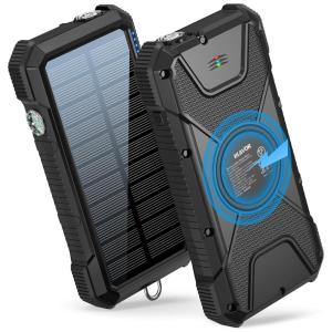 PowerBank Sem Fio Carregador Solar 20000mAh 18W 20.000 mAh IPX5 Impermeável LED Bussola Nautica Camping, BLAVOR, Preto