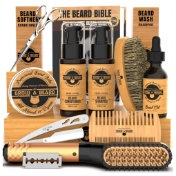 GROW ALPHA BEARD Kit para Barba Profissional Portátil com Cera e Pente, 8 Itens