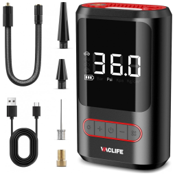 Compressor de Ar Portátil 150 PSI Recarregável com Tela LED, 5V, VacLife VL788, Preto e Vermelho