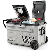 Geladeira Portátil 37L de Zona Dupla e Temperatura Única, 12V 24V DC, 100 240V AC, COSTWAY, Cinza