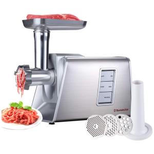 Moedor de Carne Elétrico SM G73, 1000W Máx., 3 Pratos de Moagem, Aço Inox, 110v, SUNMILE, Prateado