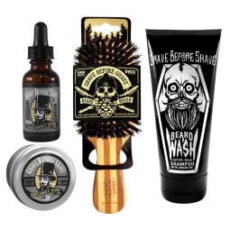 Kit para Barba Profissional Portátil com Cera e Pente, 4 Itens, GRAVE BEFORE SHAVE, Preto