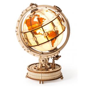 Quebra Cabeças 3D Globo Real com Luz Led para Crianças e Adultos, 180 Peças, ROBOTIME, Marrom